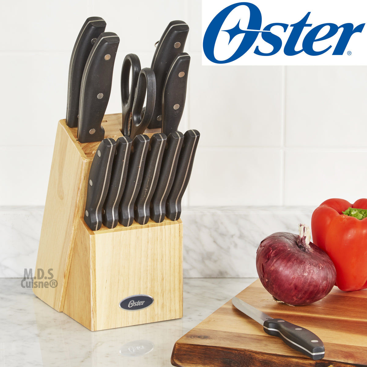 Oster Steffen 14-Piece Stainless-Steel Cutlery Set with Block, Blue